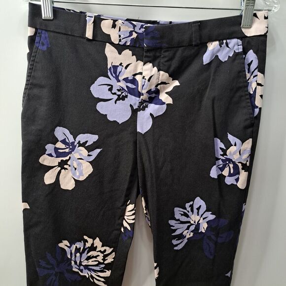 Banana Republic Womens Black Blue Floral Ryan Straight Leg Casual Pants Size 8 - Picture 3 of 7